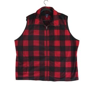 Chaps Fleece Vest Men's Size 3X Red Black Buffalo Plaid Full Zip